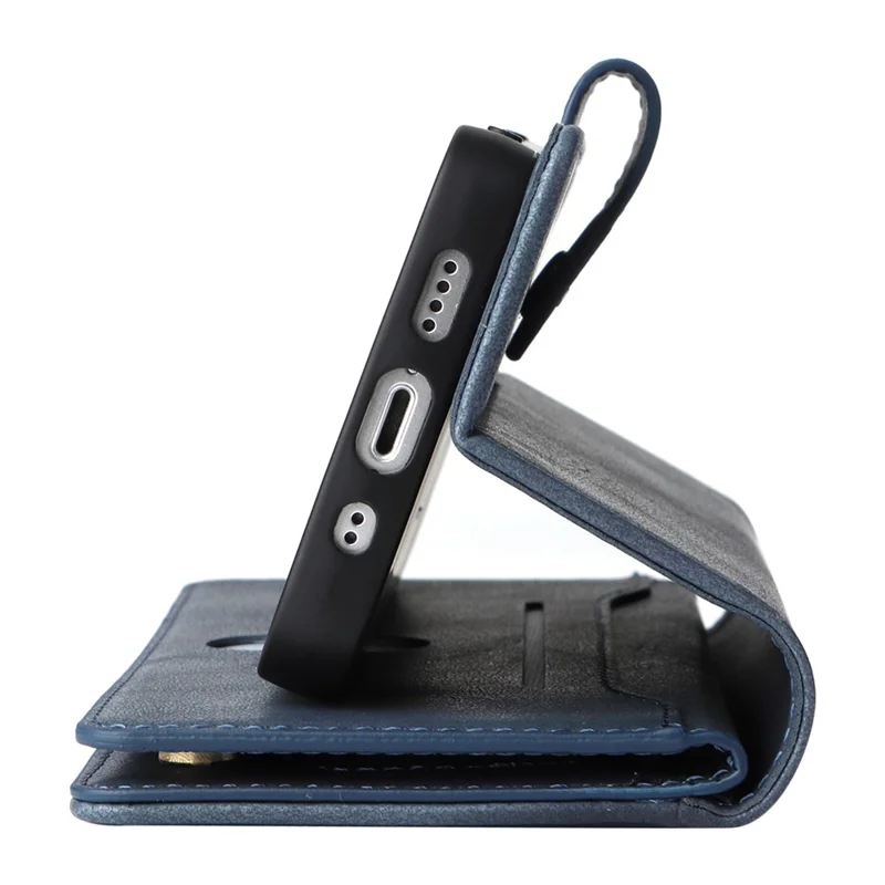 For iPhone 15 Plus Wallet Rivet Decor PU Leather Case Stand Phone Cover - Blue