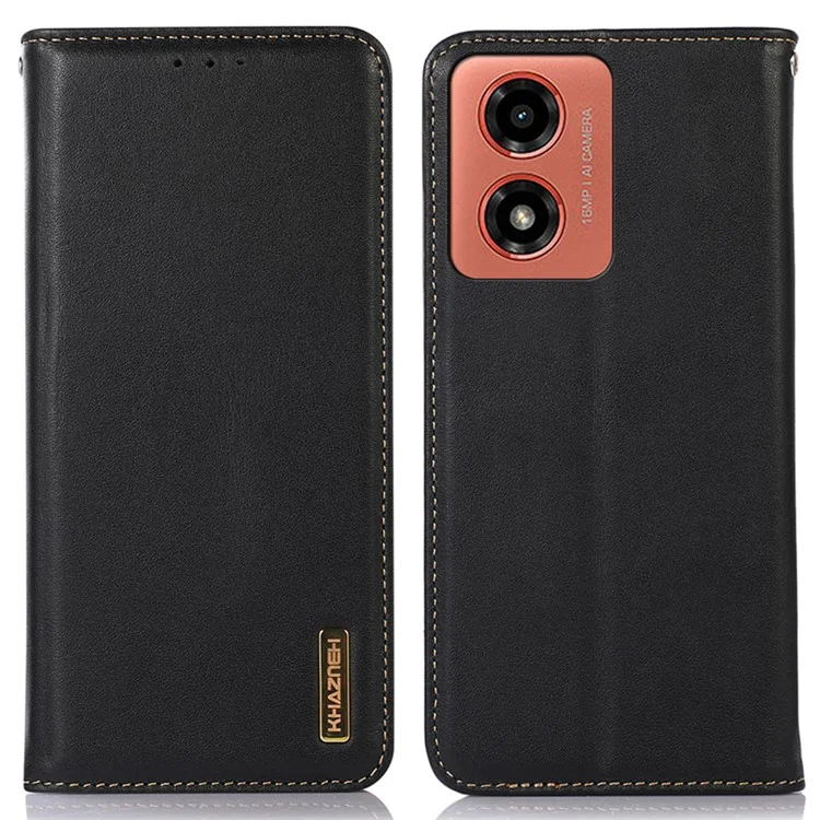 KHAZNEH Per Motorola Moto E14 4G / G04 4G / G04s 4G / G24 4G Custodia Blocco RFID Vera Pelle di Mucca Portafoglio Cover - Nero
