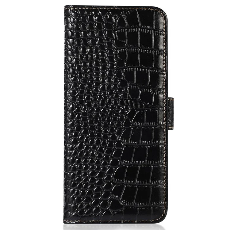 For OnePlus 12R 5G / Ace 3 5G Case RFID Blocking Genuine Cow Leather Phone Wallet Cover - Black