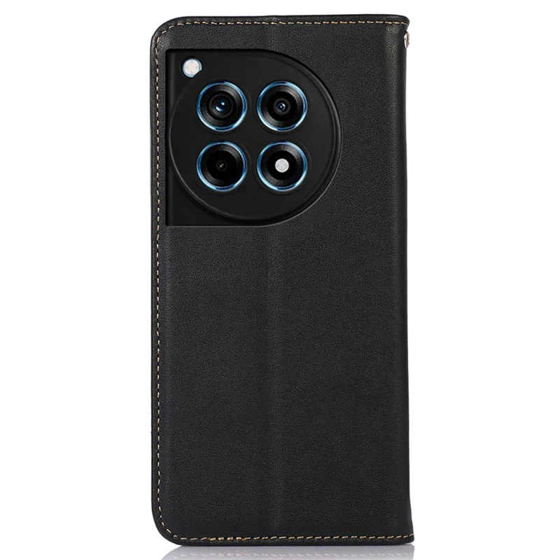 KHAZNEH For OnePlus 12R 5G / Ace 3 5G Wallet Case Genuine Cow Leather Phone Stand Cover - Black