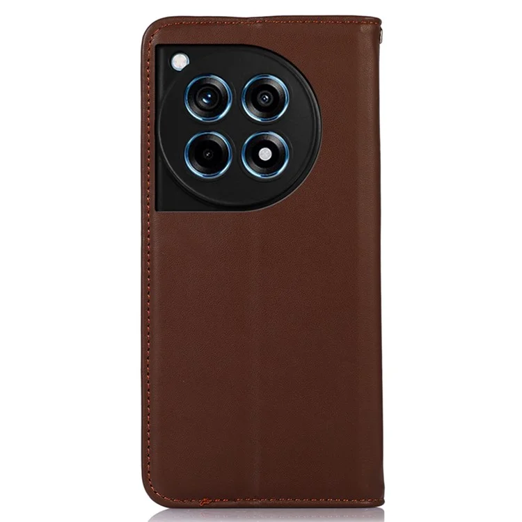 KHAZNEH For OnePlus 12R 5G / Ace 3 5G Wallet Case Genuine Cow Leather Phone Stand Cover - Brown
