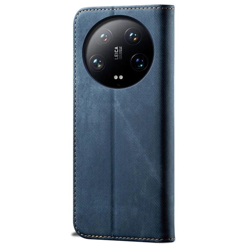 For Xiaomi 14 Ultra Cell Phone Cases Jeans Cloth Texture Leather Cover - Blue