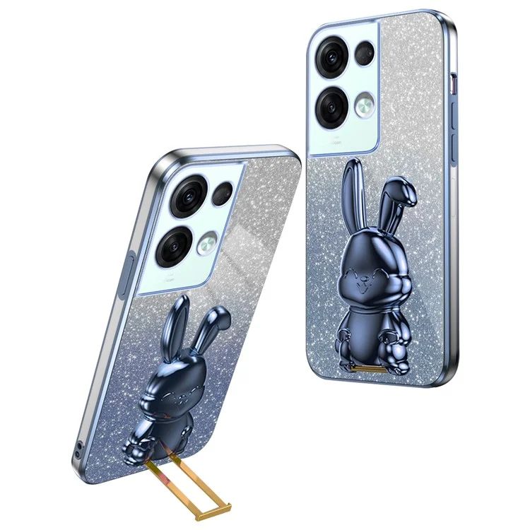 For Oppo Reno8 Pro+ 5G (Global Version) Phone Case Pull-out Kickstand PC+TPU Anti-shock Rabbit Cover - Blue