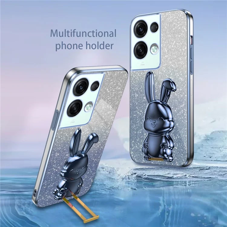 Für Oppo Reno8 Pro+ 5G (Global Version) Phone Case Pull-out Kick-out-kickstand-pc+ Tpu Anti-schock Rabbit Cover - Blau