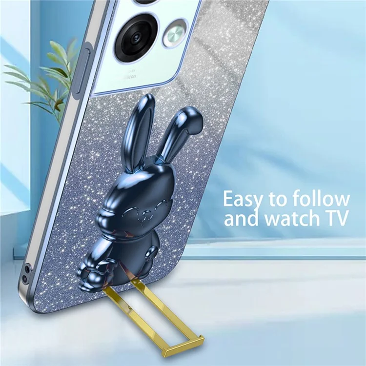 Чехол для Oppo Reno8 Pro+ 5G (Глобальная версия) с выдвижной подставкой из ПК+ТПУ, противоударный, в форме кролика - синий