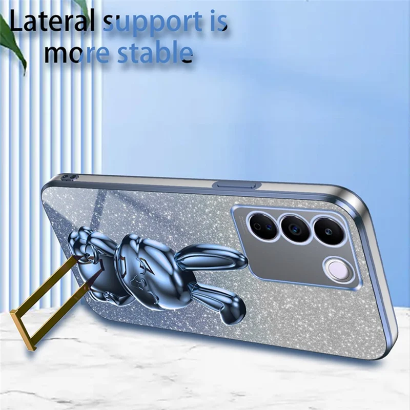 For vivo S16e 5G Phone Case Support Kickstand Electroplated PC+TPU Drop-proof Cover - Blue