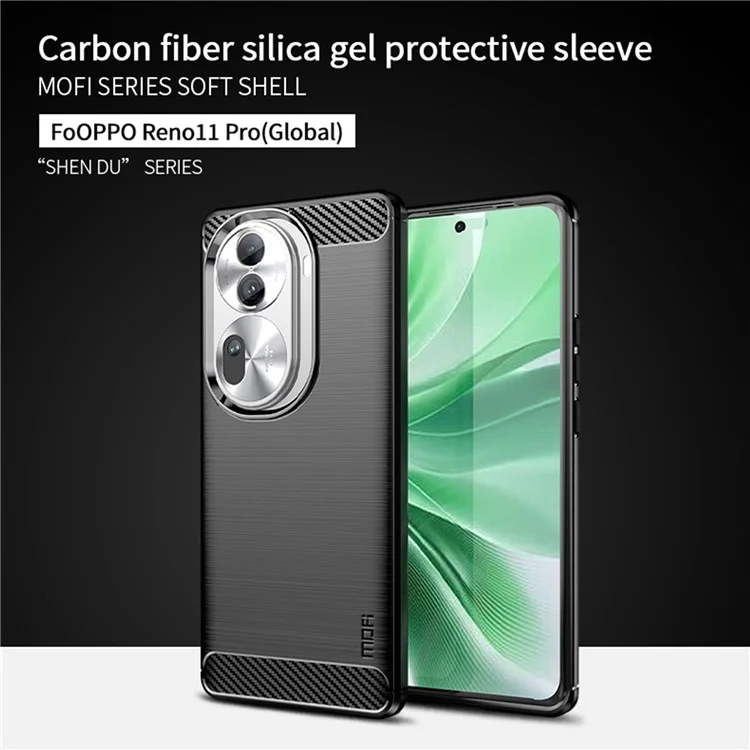 MOFI JK TPU серия-1 для Oppo Reno11 Pro 5G (Глобальная) TPU чехол для телефона Карбоновое волокно Текстурный чехол для телефона - Черный