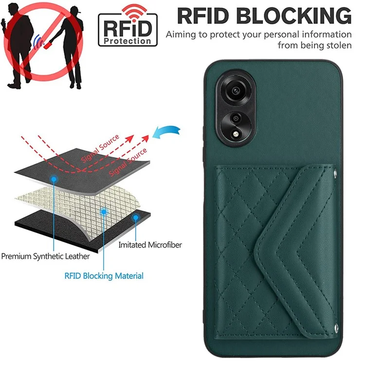 Серия кожаных покрытий YB для телефона Oppo A58 4G - чехол RFID для мобильного телефона с блокировкой - зеленый