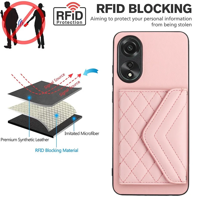 YB Leather Coating Series-8 for Oppo A78 4G RFID Blocking Phone Case Kickstand Mobile Shell Cover - Pink