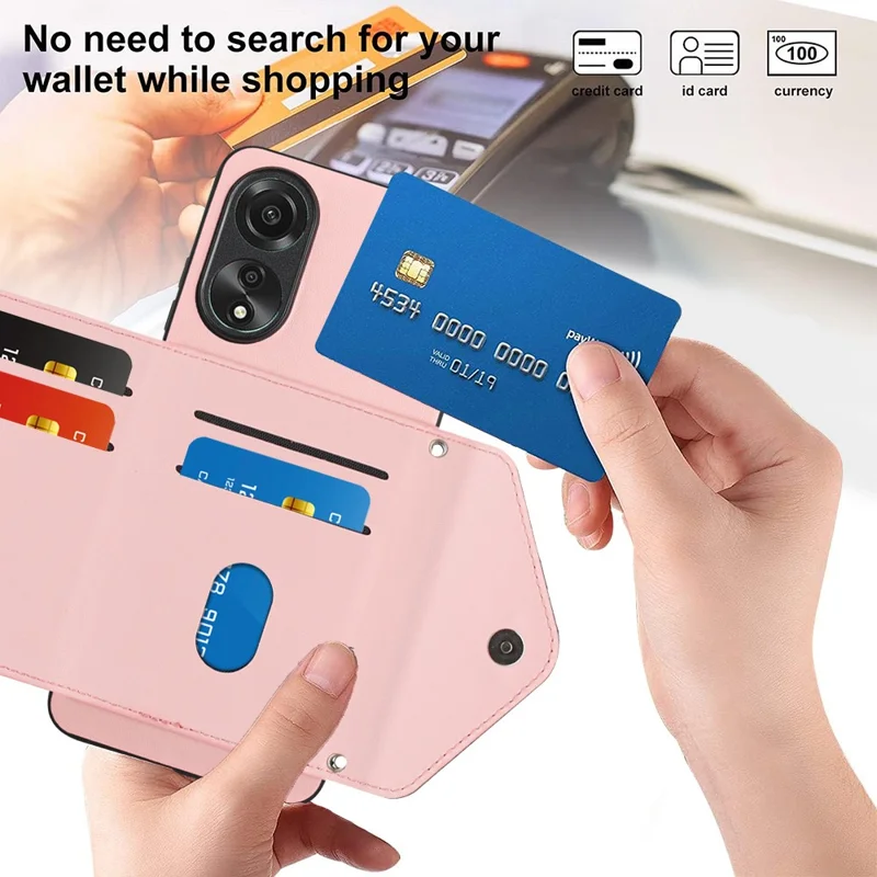 YB Leather Coating Series-8 for Oppo A78 4G RFID Blocking Phone Case Kickstand Mobile Shell Cover - Pink