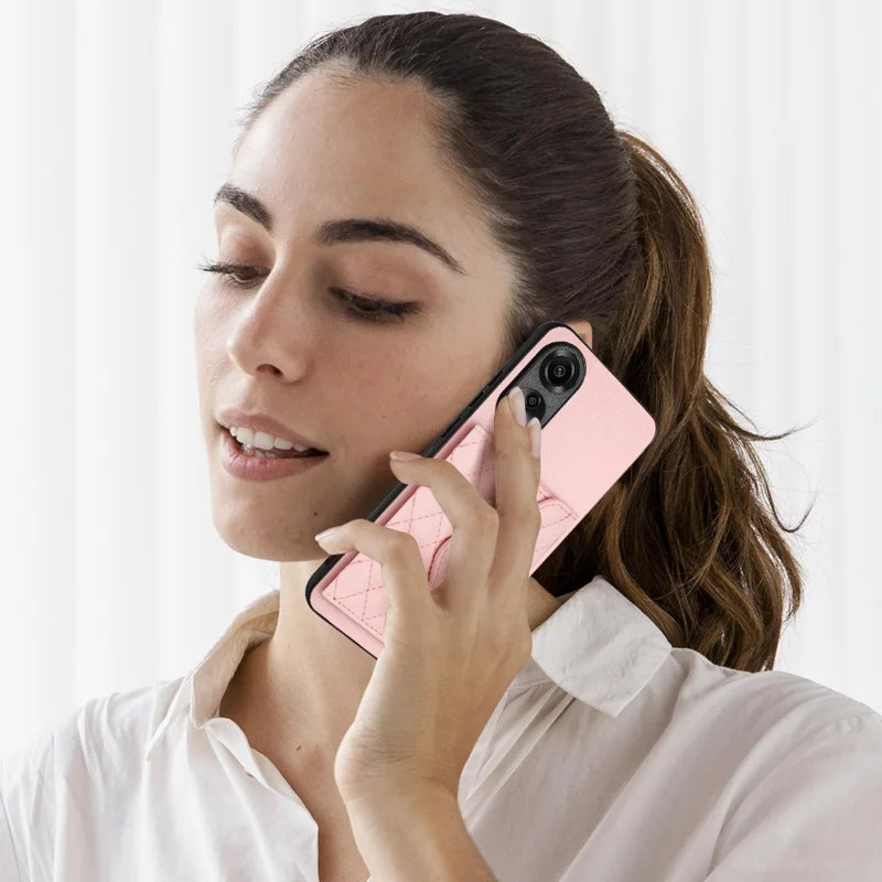 YB Leather Coating Series-8 for Oppo A78 4G RFID Blocking Phone Case Kickstand Mobile Shell Cover - Pink