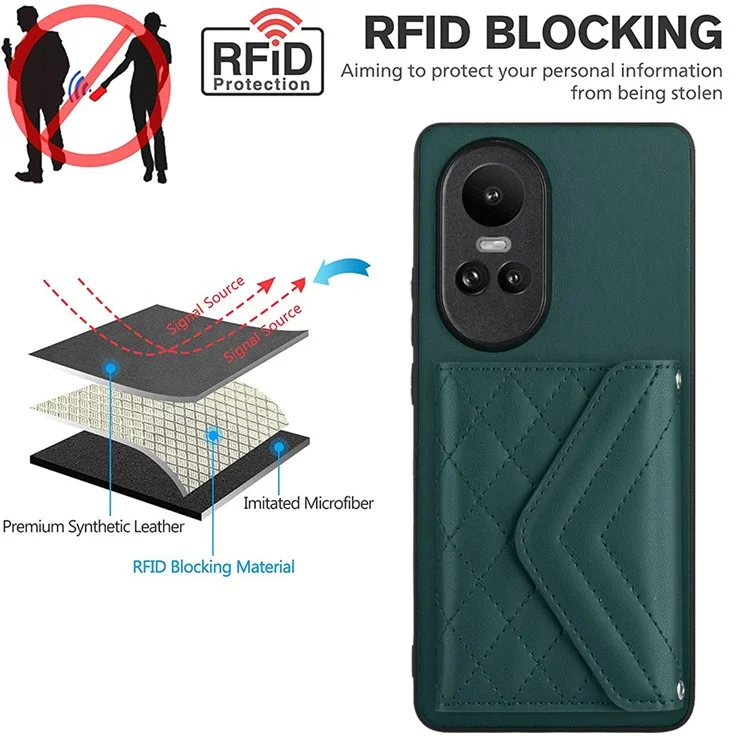 YB Leather Coating Series-8 for Oppo Reno10 Pro 5G (Global) / Reno10 5G (Global) Case RFID Blocking Phone Cover - Green
