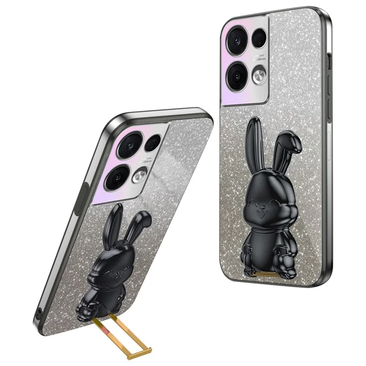 Für Oppo Reno8 Pro 5G (Globale Version) Glitzerstaub-Handy-Hülle mit Ständer - Schwarz
