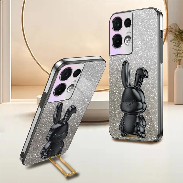 Für Oppo Reno8 Pro 5G (Globale Version) Glitzerstaub-Handy-Hülle mit Ständer - Schwarz