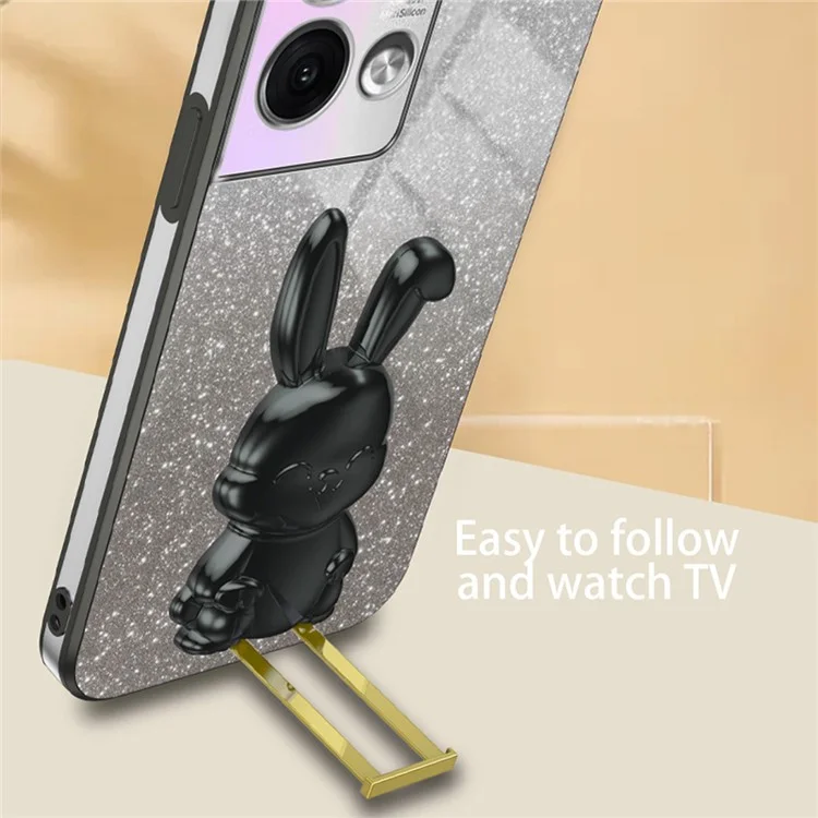 Für Oppo Reno8 Pro 5G (Globale Version) Glitzerstaub-Handy-Hülle mit Ständer - Schwarz