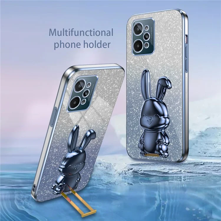 Capa para Realme C31 Glitter Powder Cartoon Rabbit Cell Phone Case com Suporte Kickstand - Azul