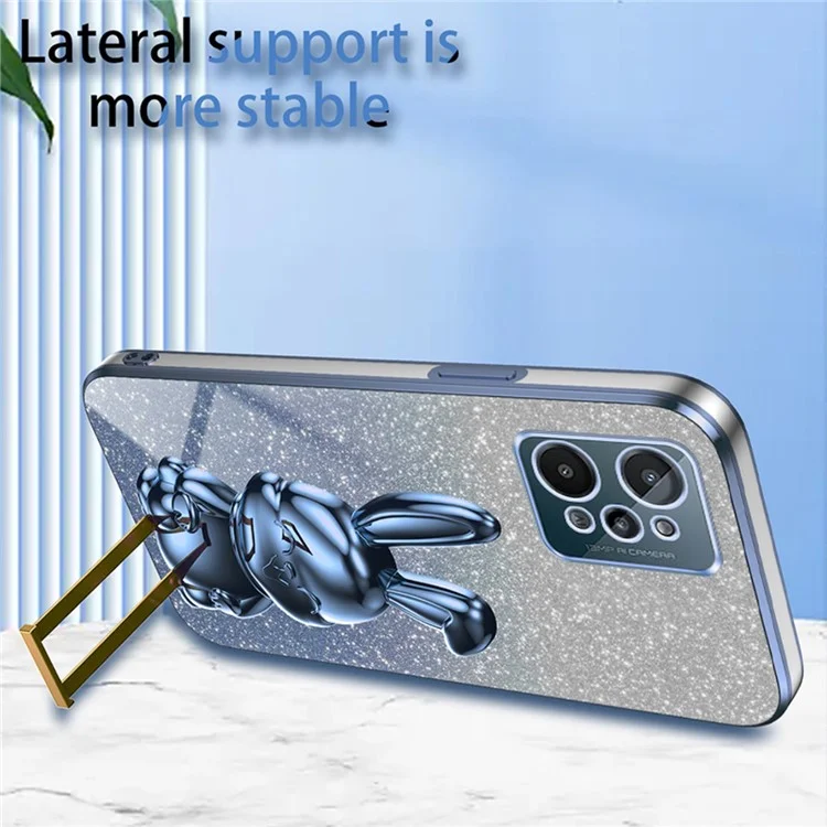 Capa para Realme C31 Glitter Powder Cartoon Rabbit Cell Phone Case com Suporte Kickstand - Azul