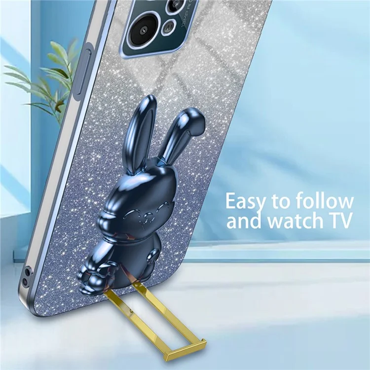 Capa para Realme C31 Glitter Powder Cartoon Rabbit Cell Phone Case com Suporte Kickstand - Azul