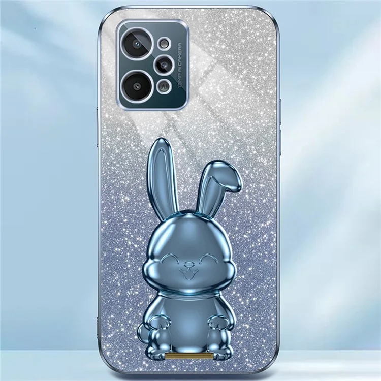 Capa para Realme C31 Glitter Powder Cartoon Rabbit Cell Phone Case com Suporte Kickstand - Azul
