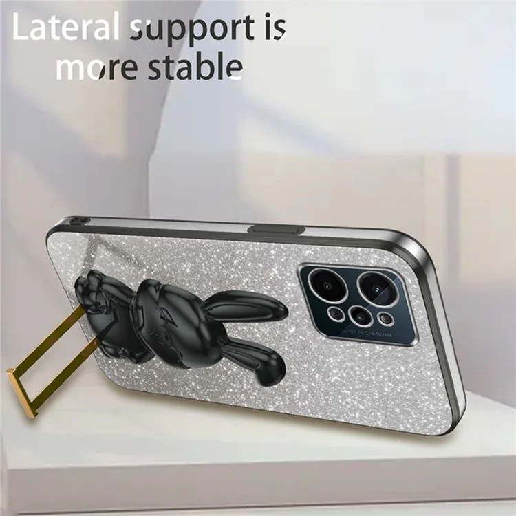 For Realme C31 Cover Glitter Powder Cartoon Rabbit Cell Phone Case with Support Kickstand - Black