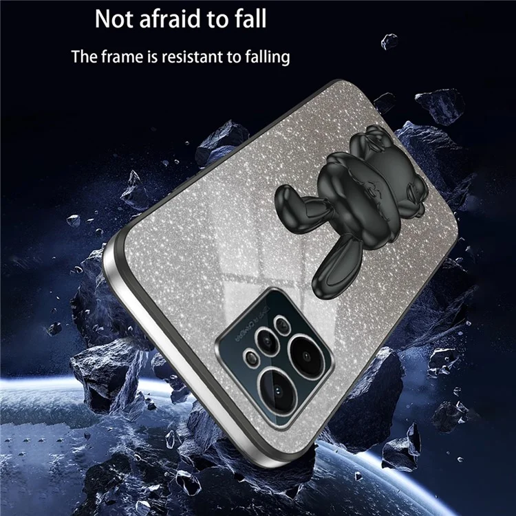 For Realme C31 Cover Glitter Powder Cartoon Rabbit Cell Phone Case with Support Kickstand - Black