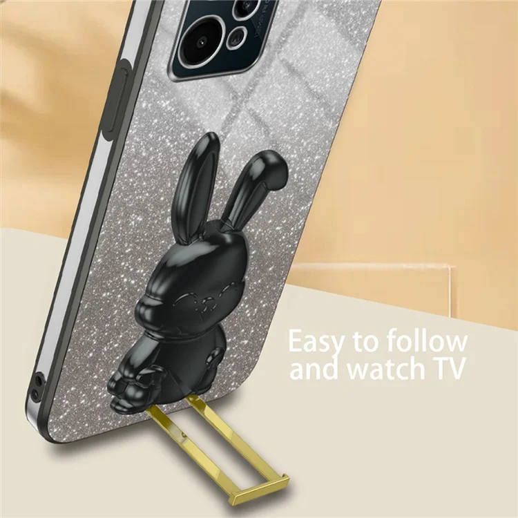For Realme C31 Cover Glitter Powder Cartoon Rabbit Cell Phone Case with Support Kickstand - Black