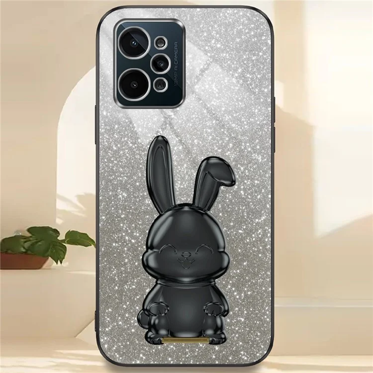 For Realme C31 Cover Glitter Powder Cartoon Rabbit Cell Phone Case with Support Kickstand - Black