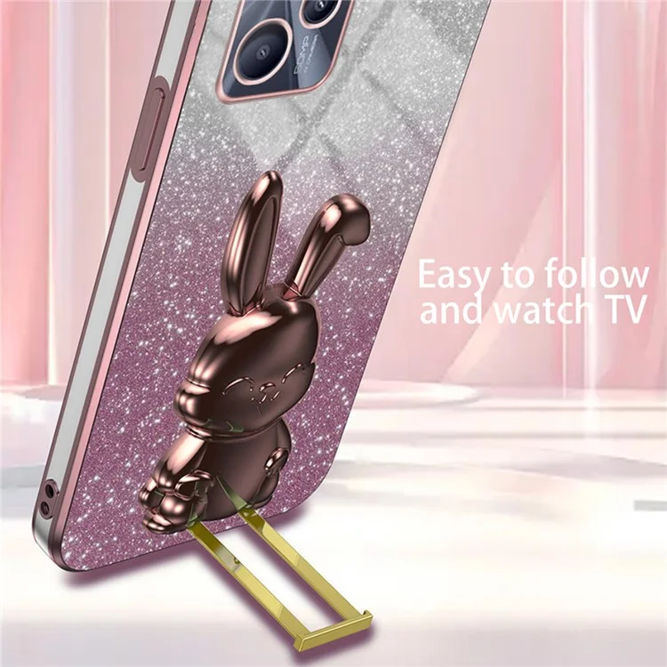Protection Cover for Realme C35 4G PC+TPU Cartoon Rabbit Phone Case with Pull-out Kickstand - Pink