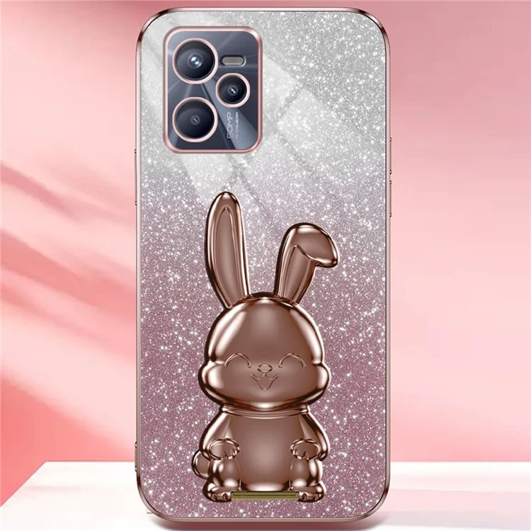 Protection Cover for Realme C35 4G PC+TPU Cartoon Rabbit Phone Case with Pull-out Kickstand - Pink
