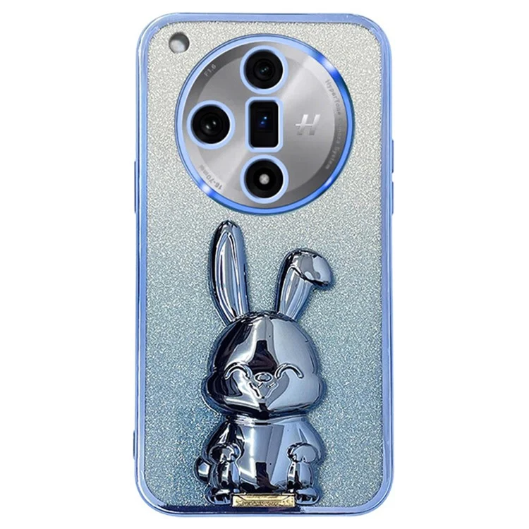 Pour Oppo Find X7 5G Housse Tiroir de déploiement Support de béquille en PC+TPU Poudre de paillettes Étui pour téléphone portable - Bleu