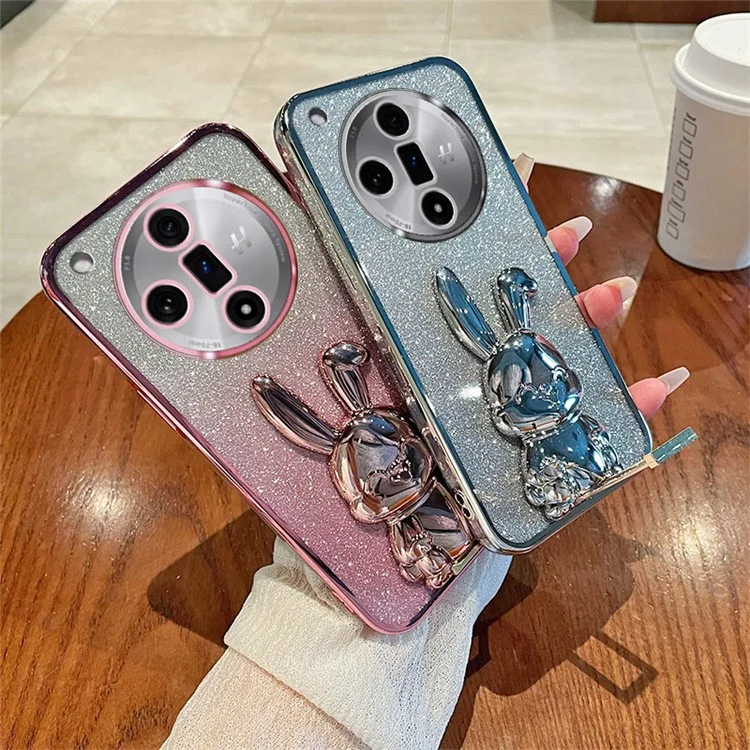 Pour Oppo Find X7 5G Housse Tiroir de déploiement Support de béquille en PC+TPU Poudre de paillettes Étui pour téléphone portable - Bleu