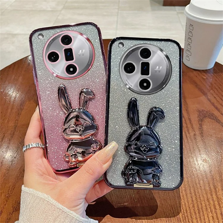 Pour Oppo Find X7 5G Housse Tiroir de déploiement Support de béquille en PC+TPU Poudre de paillettes Étui pour téléphone portable - Bleu