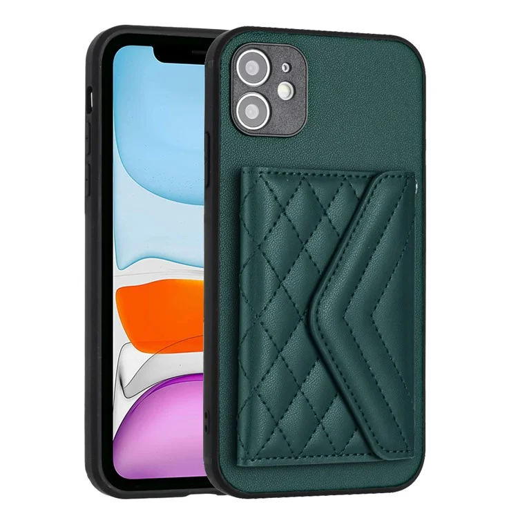 YB Leather Coating Series-8 Per iPhone 11 RFID Blocking Phone Case Card Holder Kickstand Cover - Verde