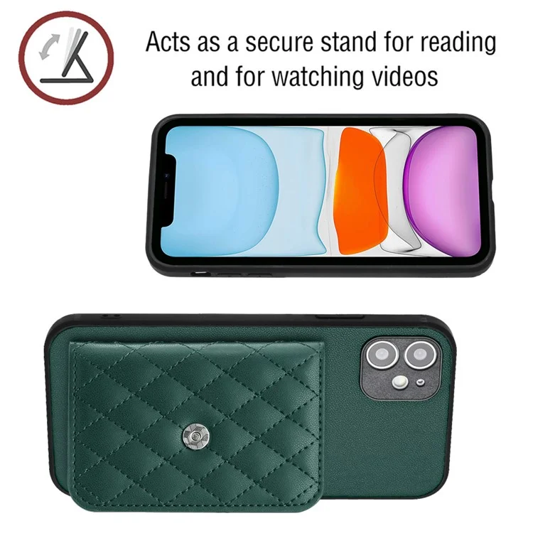 YB Leather Coating Series-8 Per iPhone 11 RFID Blocking Phone Case Card Holder Kickstand Cover - Verde
