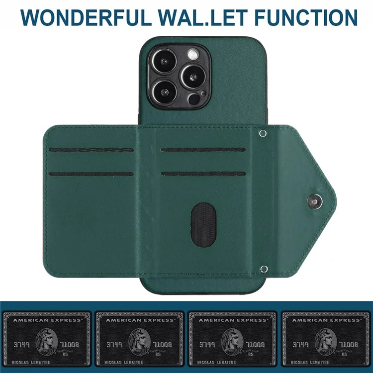 YB Leather Coating Series-8 For iPhone 13 Pro Max 6.7 inch Case Card Holder Kickstand Cell Phone Cover - Green