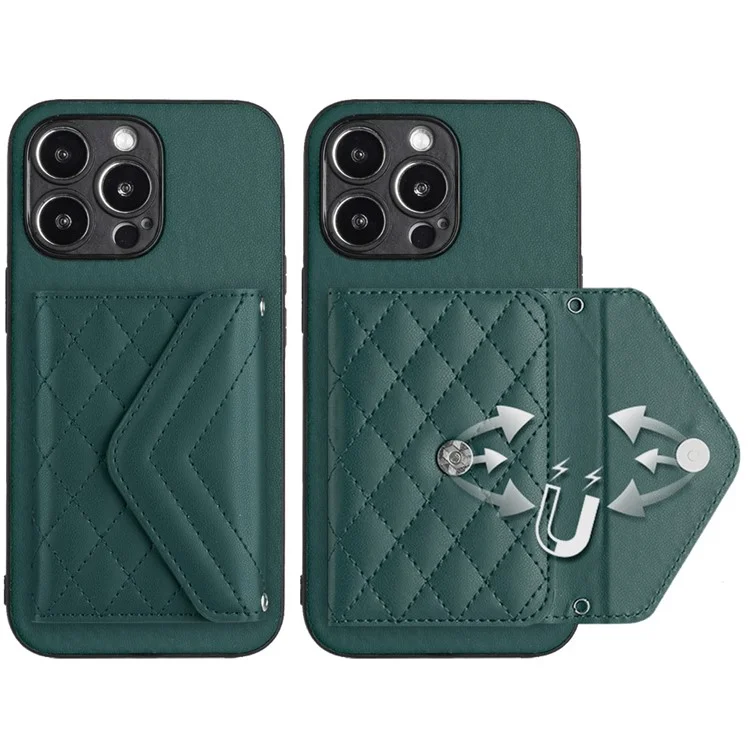 YB Leather Coating Series-8 For iPhone 13 Pro Max 6.7 inch Case Card Holder Kickstand Cell Phone Cover - Green