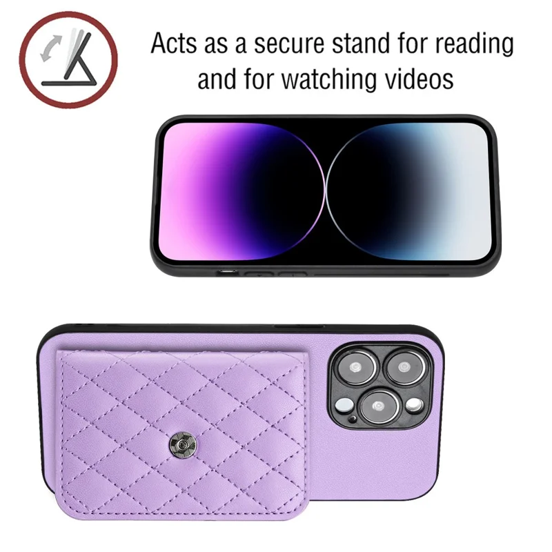 YB Leather Coating Series-8 For iPhone 13 Pro Max 6.7 inch Case Card Holder Kickstand Cell Phone Cover - Purple
