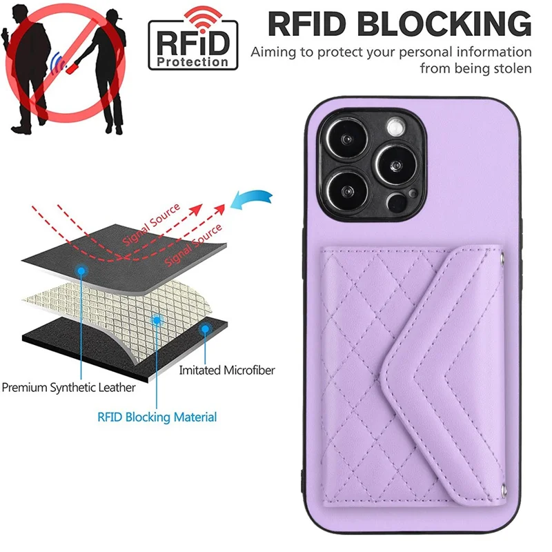 YB Leather Coating Series-8 For iPhone 13 Pro Max 6.7 inch Case Card Holder Kickstand Cell Phone Cover - Purple
