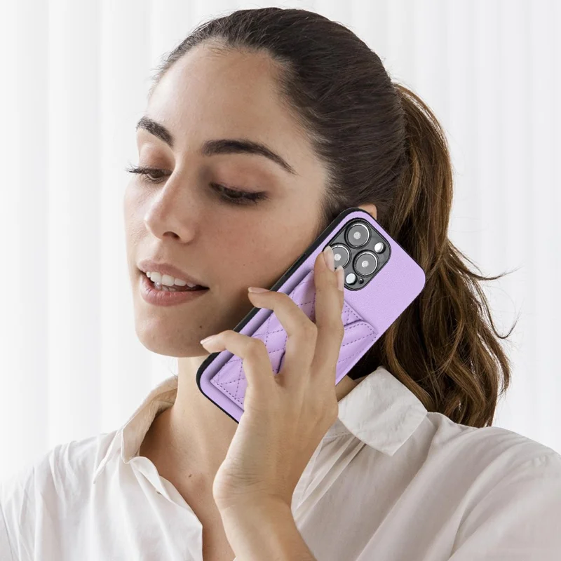 YB Leather Coating Series-8 For iPhone 13 Pro Max 6.7 inch Case Card Holder Kickstand Cell Phone Cover - Purple