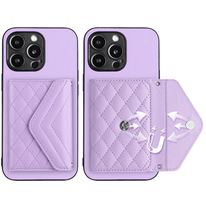 YB Leather Coating Series-8 For iPhone 13 Pro Max 6.7 inch Case Card Holder Kickstand Cell Phone Cover - Purple