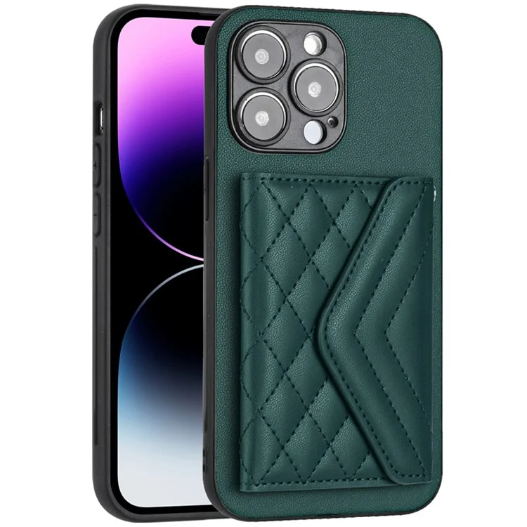 YB Lederüberzug-Serie-8 für iPhone 14 Pro Case Card Holder Drop-proof Leder+TPU Handyhülle - Grün