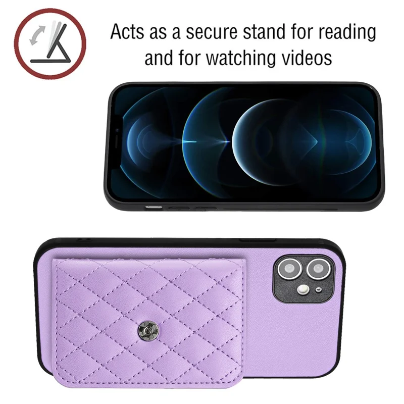 YB Leather Coating Series-8 For iPhone 12 6.1 inch Cell Phone Case RFID Blocking Card Slots Back Cover - Purple