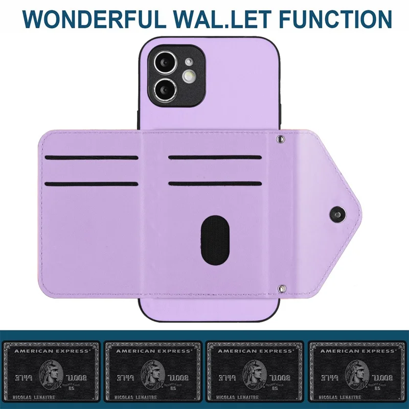 YB Leather Coating Series-8 For iPhone 12 6.1 inch Cell Phone Case RFID Blocking Card Slots Back Cover - Purple