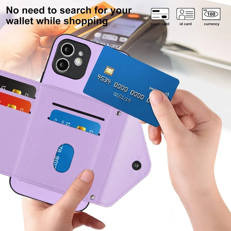 YB Leather Coating Series-8 For iPhone 12 6.1 inch Cell Phone Case RFID Blocking Card Slots Back Cover - Purple