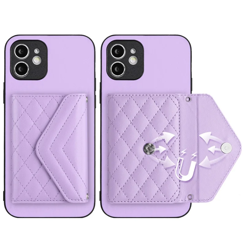 YB Leather Coating Series-8 For iPhone 12 6.1 inch Cell Phone Case RFID Blocking Card Slots Back Cover - Purple