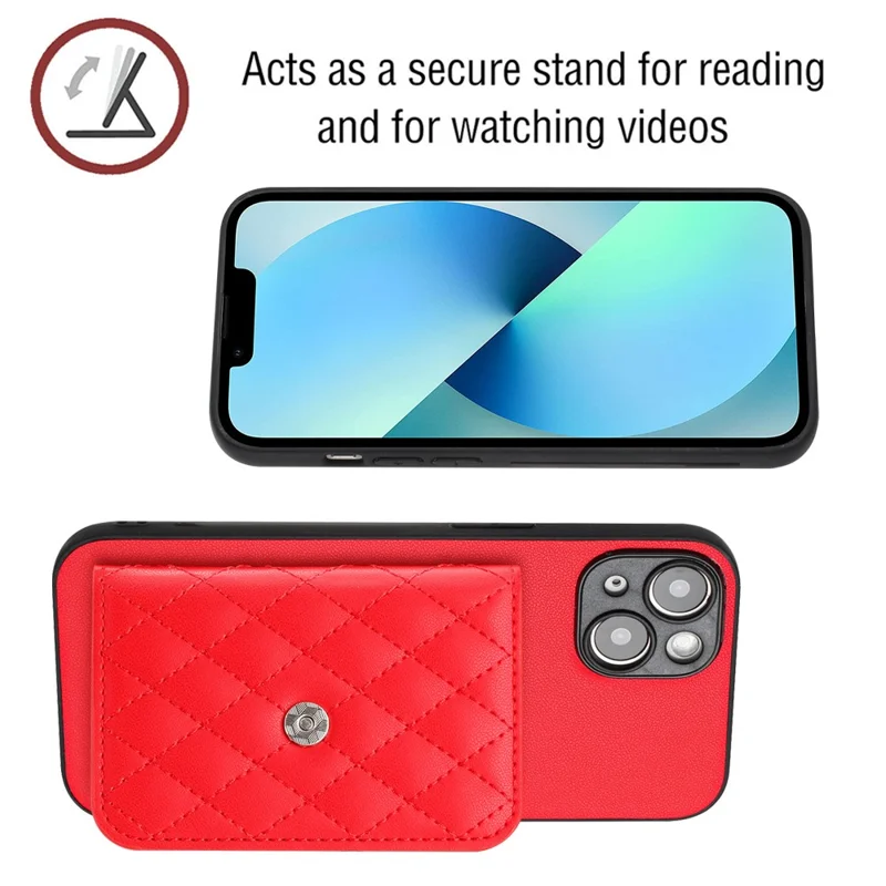 YB Leather Coating Series-8 Cell Phone Case for iPhone 14 RFID Blocking Back Cover with Card Slots - Red