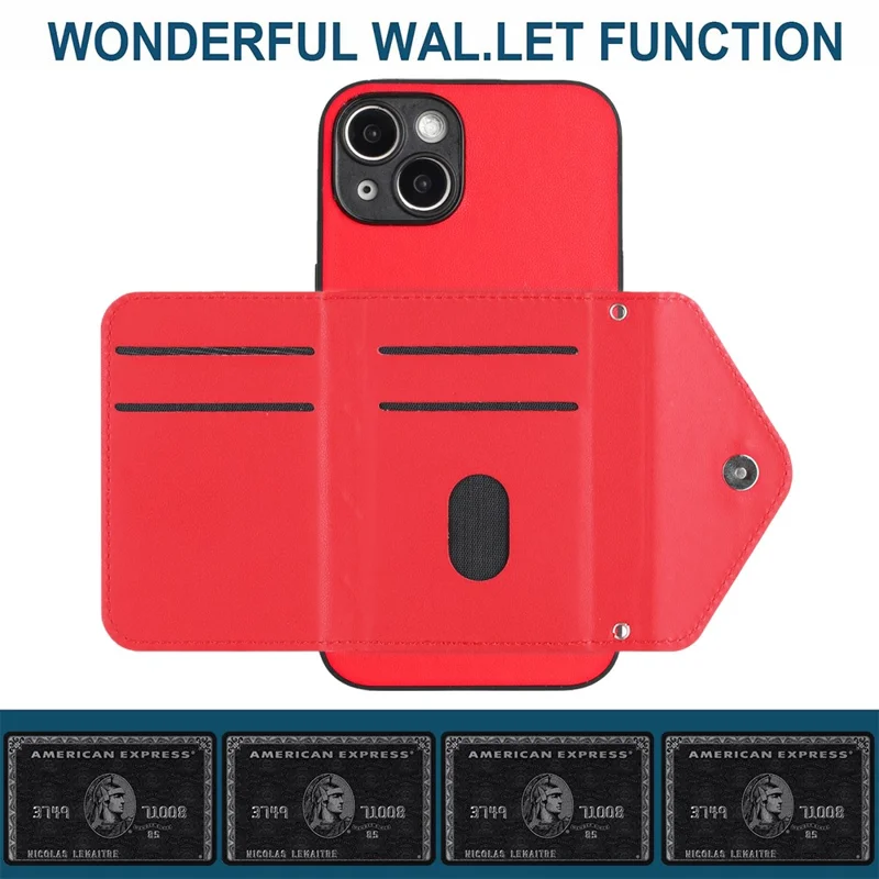 YB Leather Coating Series-8 Cell Phone Case for iPhone 14 RFID Blocking Back Cover with Card Slots - Red