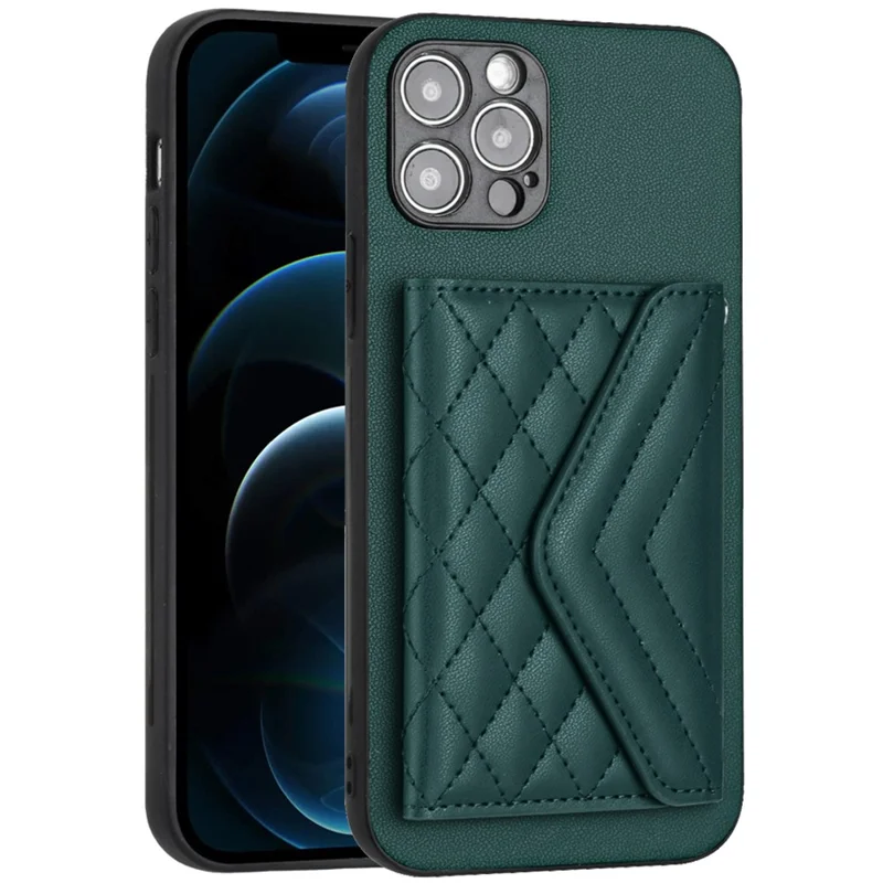 YB Couather Coating Series-8 Para Iphone 12 Pro 6,1 Polegadas de Couro+tampa Traseira de Telefone Tpu Com Slots de Cartão - Verde