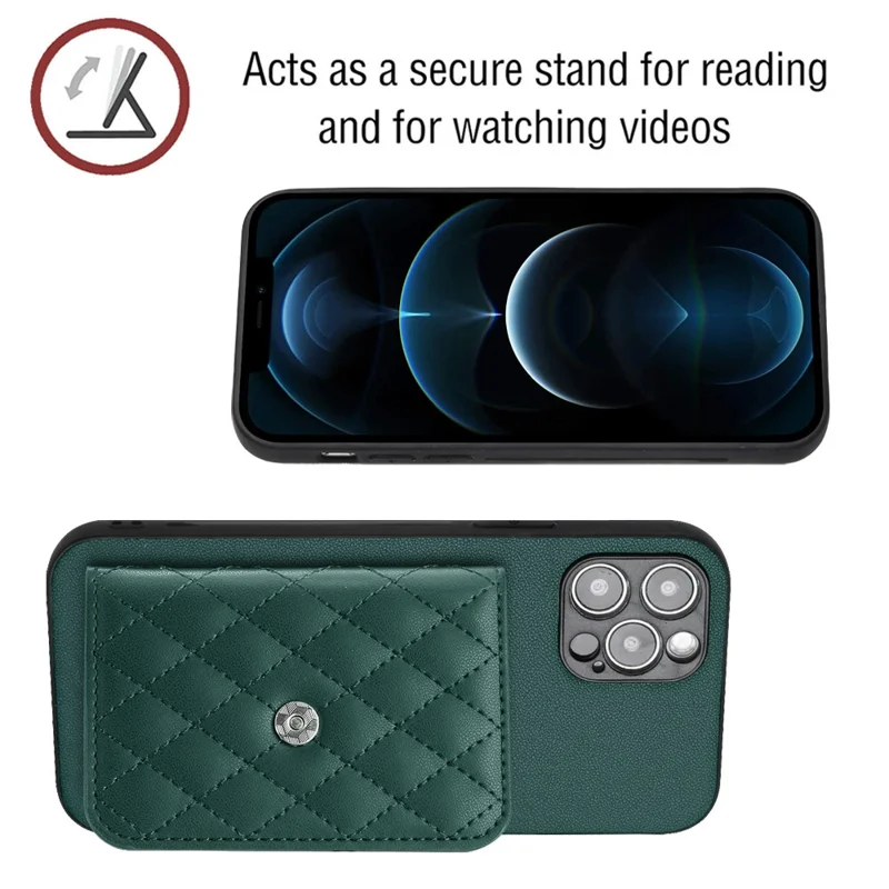 YB Leather Coating Series-8 For iPhone 12 Pro 6.1 inch Case Leather+TPU Phone Back Cover with Card Slots - Green