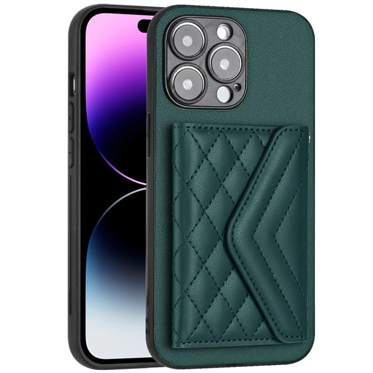 YB Кожаное покрытие Серия-8 Для iPhone 15 Pro Чехол для телефона Ударопрочная обложка с держателем для карт с блокировкой RFID - Зеленый
